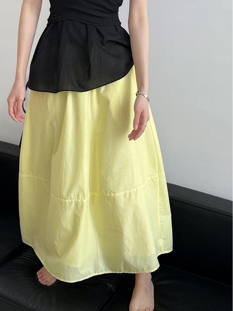 Summer Yellow High-Waist A-Line Umbrella Skirt
