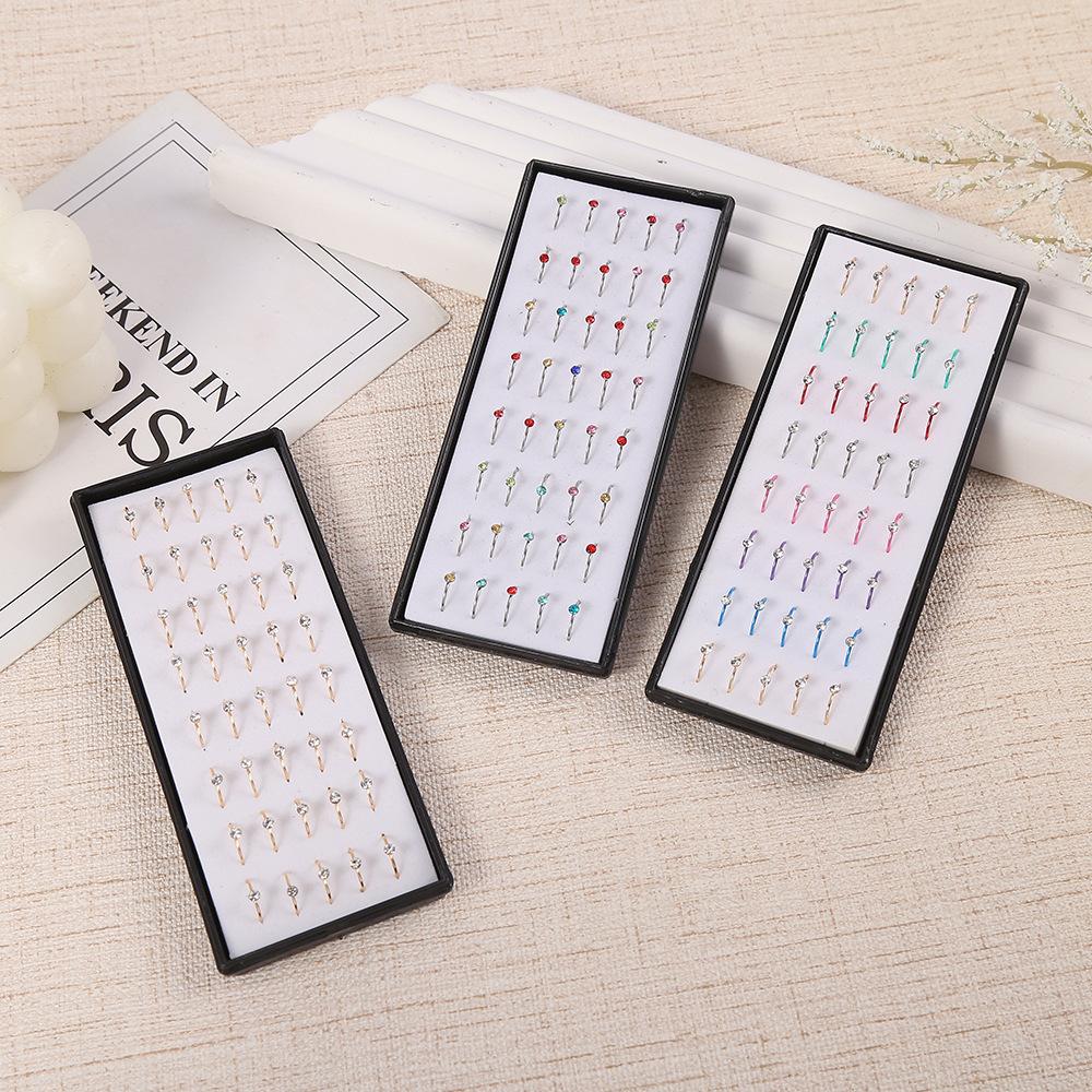 1 Box of stainless steel nose ring with crystal zirconium nose stud piercing accessories