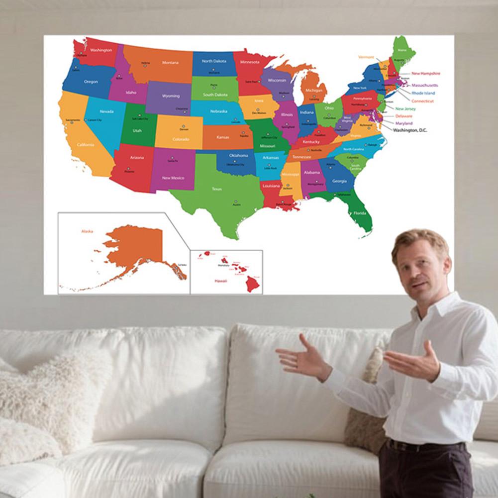 Plakát Mapa USA-Administrativní mapa,Vzdělávací nástěnné umění pro výzdobu domácí kanceláře,Dárek,Pro nadšence do geografie,Cestovní potřeby