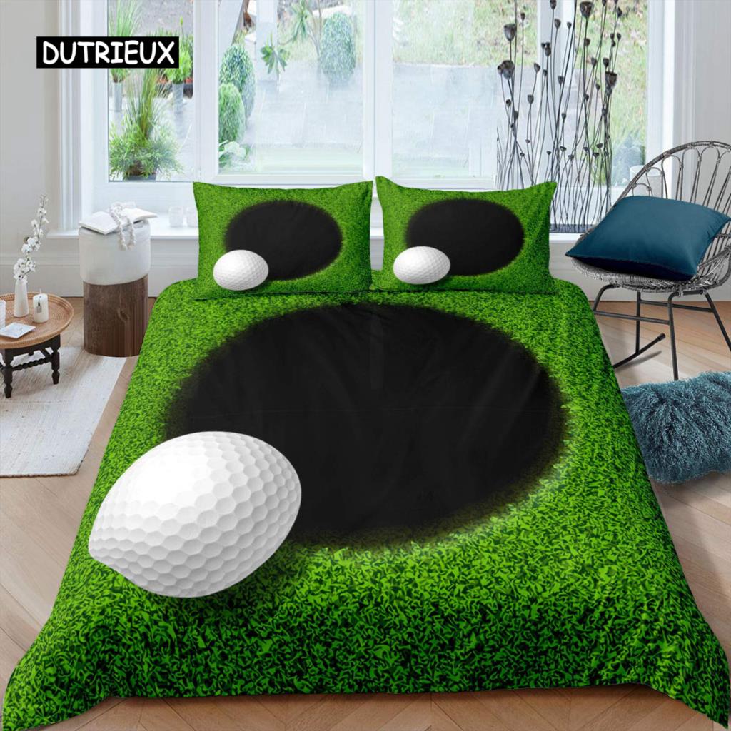 Golf Duvet Cover Set Golf Club Athlete Twin Bedding Set Microfiber Grass Leaf Branches Sports Game Theme Double King Quilt Cover