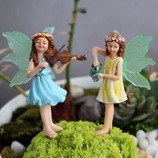 5 Pcs Mini Fairy Figurines Resin Flower Fairies Ornament Flowerpot Insert Tiny Fairy with Glow In Dark Wings Fairy Garden