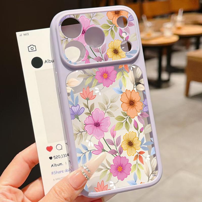Colorful Flower Pattern Case For iPhone 17 Pro Max For iPhone 16 15 14 13 Pro Max Luxury Hybrid TPU+PC Clear Back Hard Cover