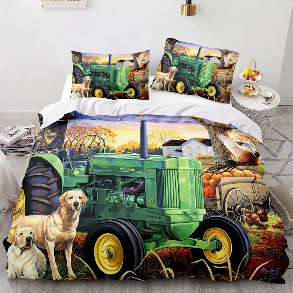 3D Printed Tractor Duvet Cover and Pillowcase, Country Truck Bedding Set for Single/Double Beds, Bedroom Decor Boy Gift