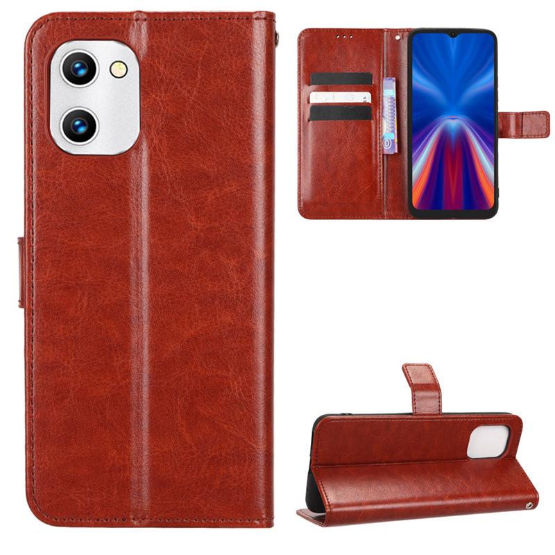 Umi C2 & Umidigi C1 Max Leather Flip Case: Crazy Horse Pattern, Card Slot, Lanyard.