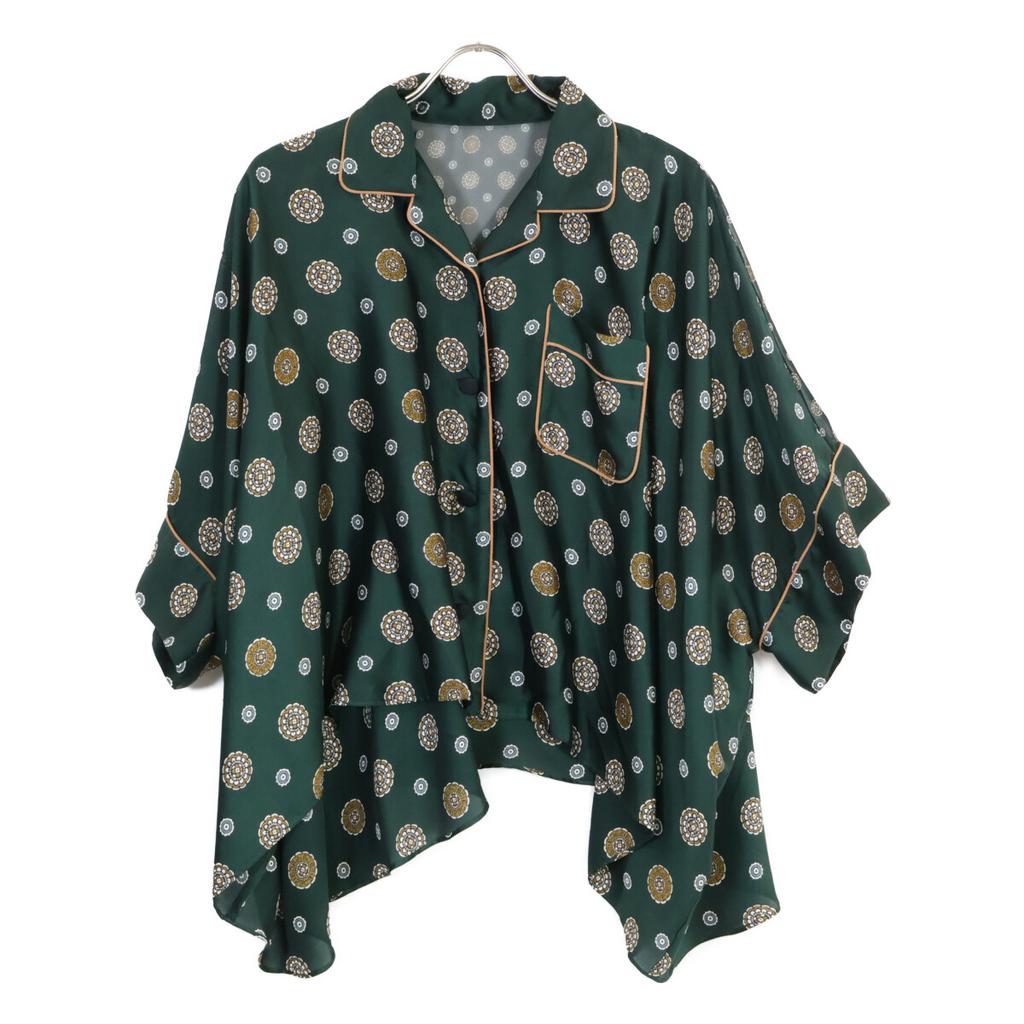 Sacai [Good Condition] 21-05583 Komon Print Back Sheer Short Sleeve Blouse/ Tops 1 greenUsed