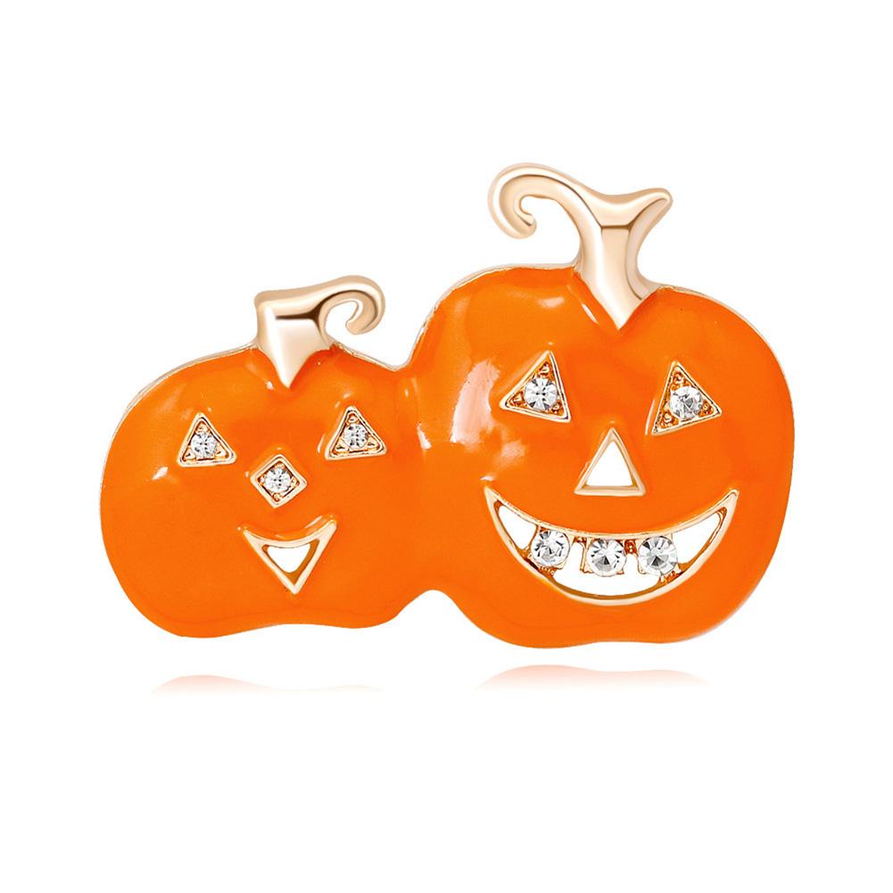Halloween Fashion Women Cartoon Double Pumpkin Dripping Oil Alloy Brooch Perfect Wear Decoration