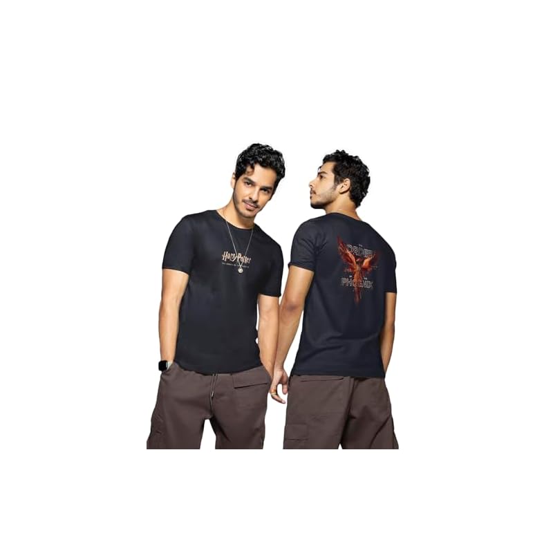 Bewakoof X Official Harry Potter Merchandise Men' Order Of The Phoenix Graphic Printed % Cotton TShirt Regular Fi