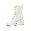 Fashion New Autumn Winter Black White Motorcycle Boots Womens Square Toe Cross Tied Platform Chunky High Heels Ankle Booties 45