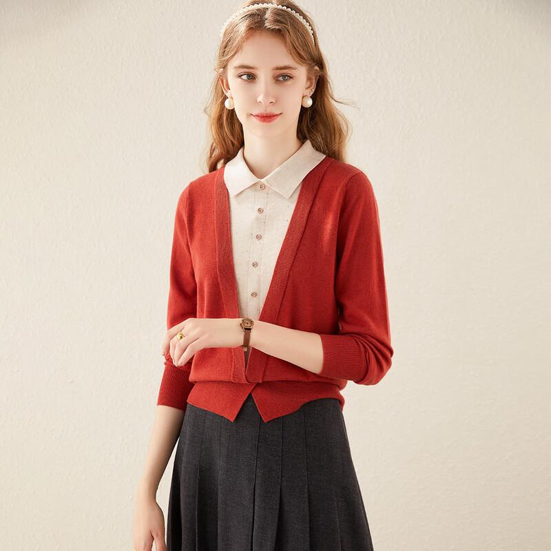 

TUHUANG Женский свитер из чистой шерсти, колор-блок, имитация двойки, лацкан со стразами, вязаный свитер TW697329 L