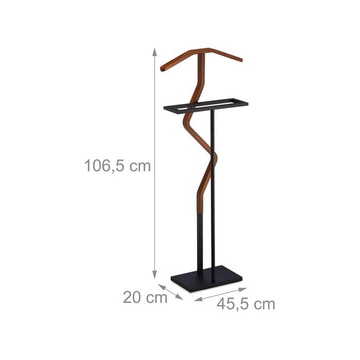 Relaxdays Valet, Pour Costume & Pantalon, Mélange Bois-métal, Chambre À Coucher, Portant, 113x46,5x34 Cm, Marron/noir