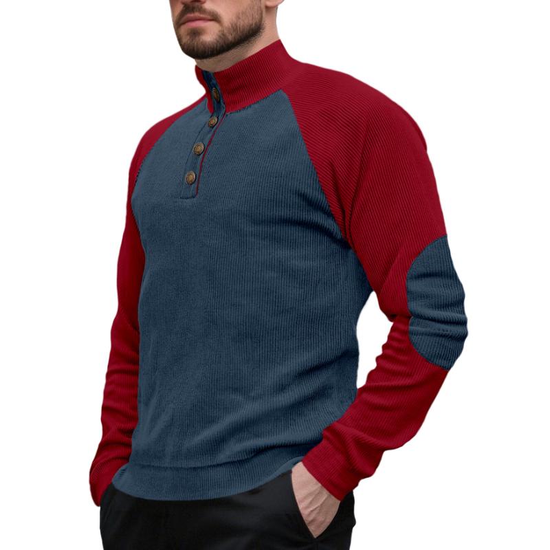 Spring and Autumn Men's Outdoor Raglan Sleeve Casual Stand Collar Loose Corduroy Long Sleeve Sweatshirt