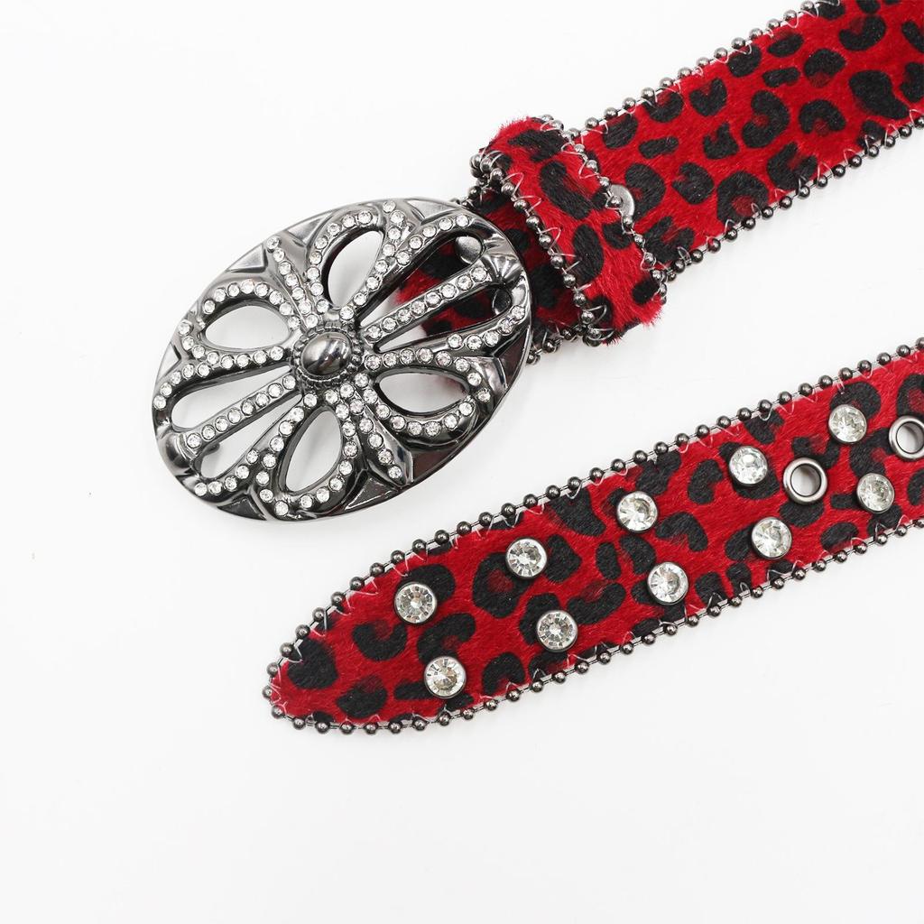 Bohemian Women's Leopard Print Rhinestone Leather Belt - Ethnic Style Versatile Accessory