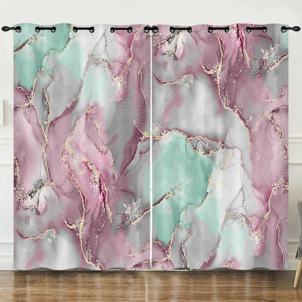 Curtains Nordic Style Marble Texture Bedroom Curtains Digital Printing Blackout Curtains No Punching