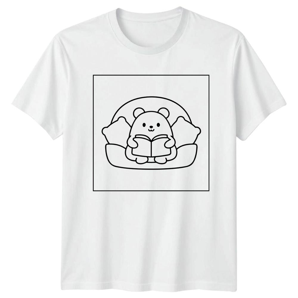 Cartoon Bear Reading Book Unisexs TShirt Unisexs Tee Graphic Unisex Top S