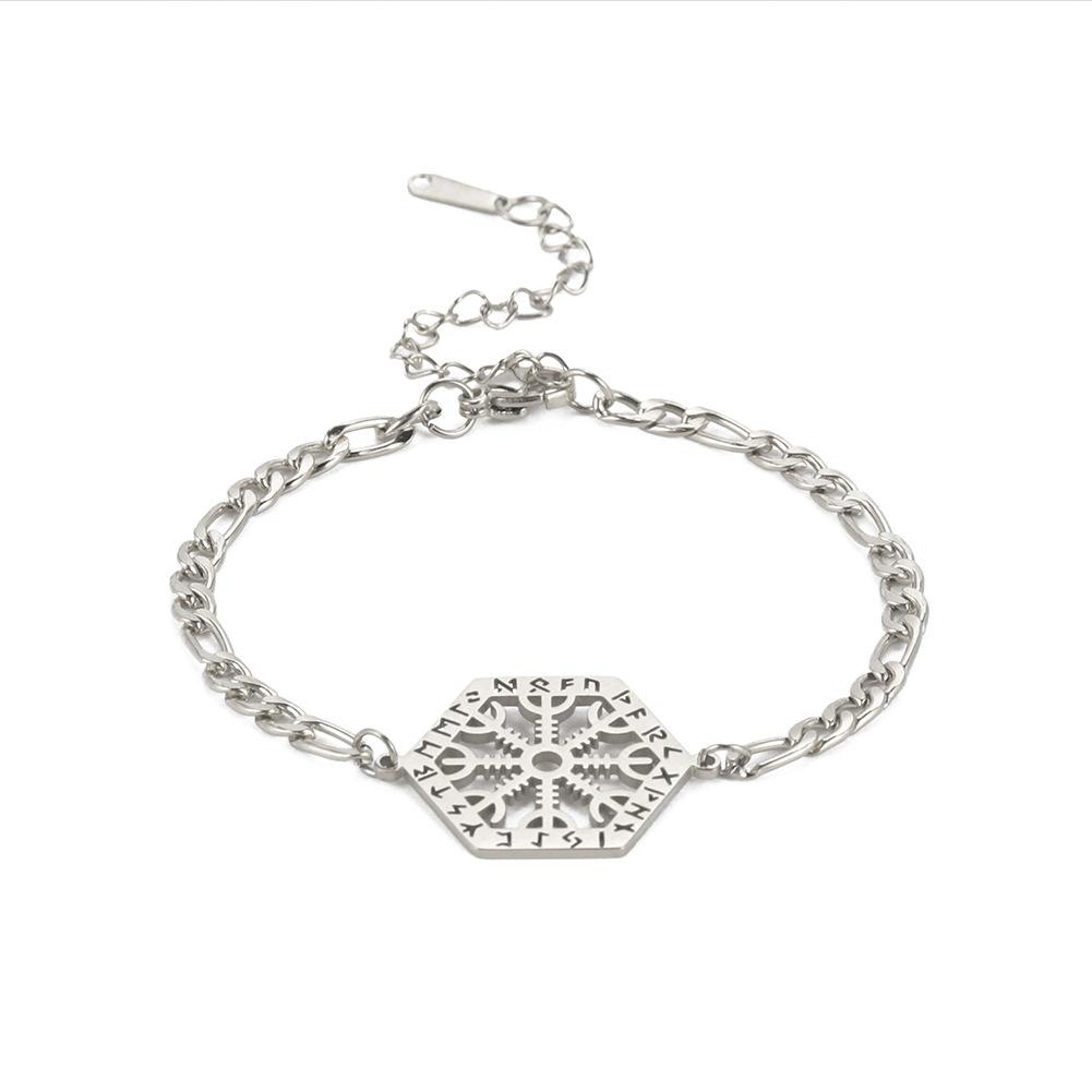 Nordisches Valhalla-Wikinger-Armband aus Edelstahl für Damen, schickes Wikinger-Armband mit nordischen 24 Alphabet-Runen und Schneeflocken-Scheibenanhänger
