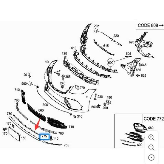 Front Center Bright Trim Strip for Mercedes-Benz S-Class S350 W222