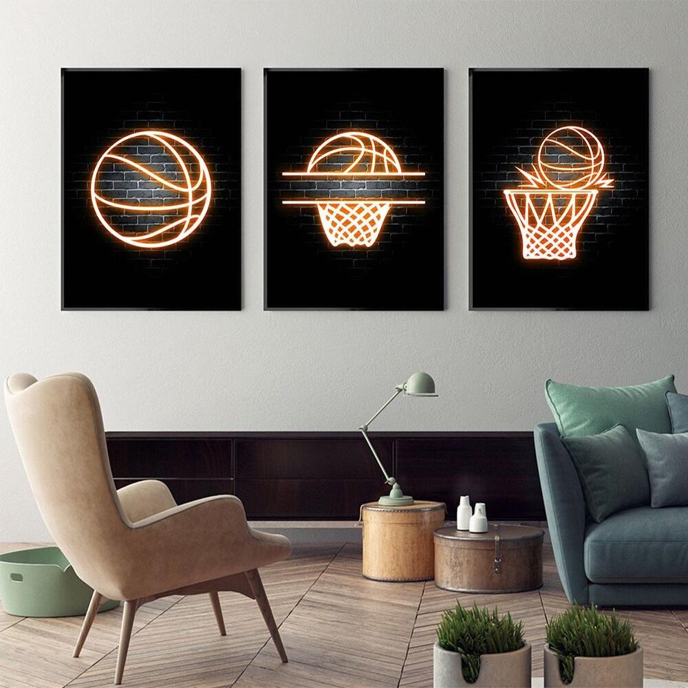 Neon Basketball Wall Posters Canvas Painting Nordic Sports Wall Art Prints Boys Gift Teenagers Bedroom Gym Decor No Frame