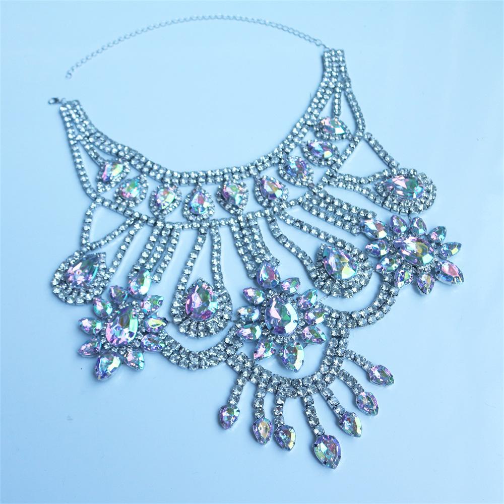 European And American Rhinestone Exaggerated Necklace, Personalized Luxury Water Drop Collarbone Chain Accessories Female Necklace