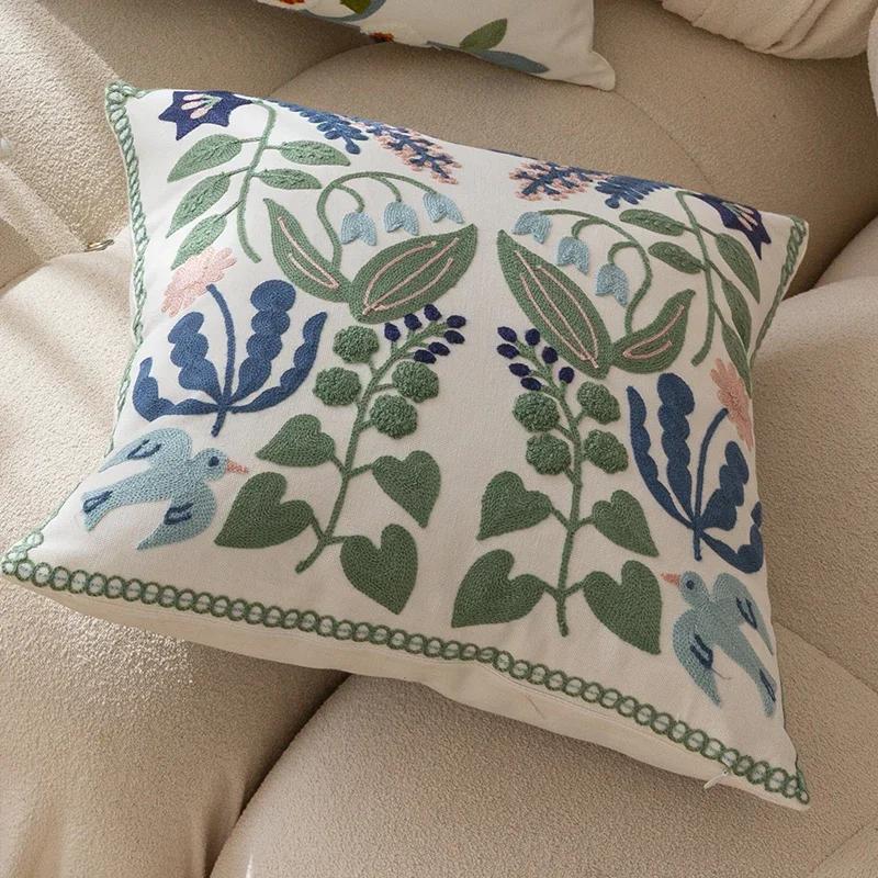 Pure Cotton Embroidered Office Cushion Pillowcase Car Cushion Cover 45X45CM Lumbar Pillowcases Sofa Pillowcase