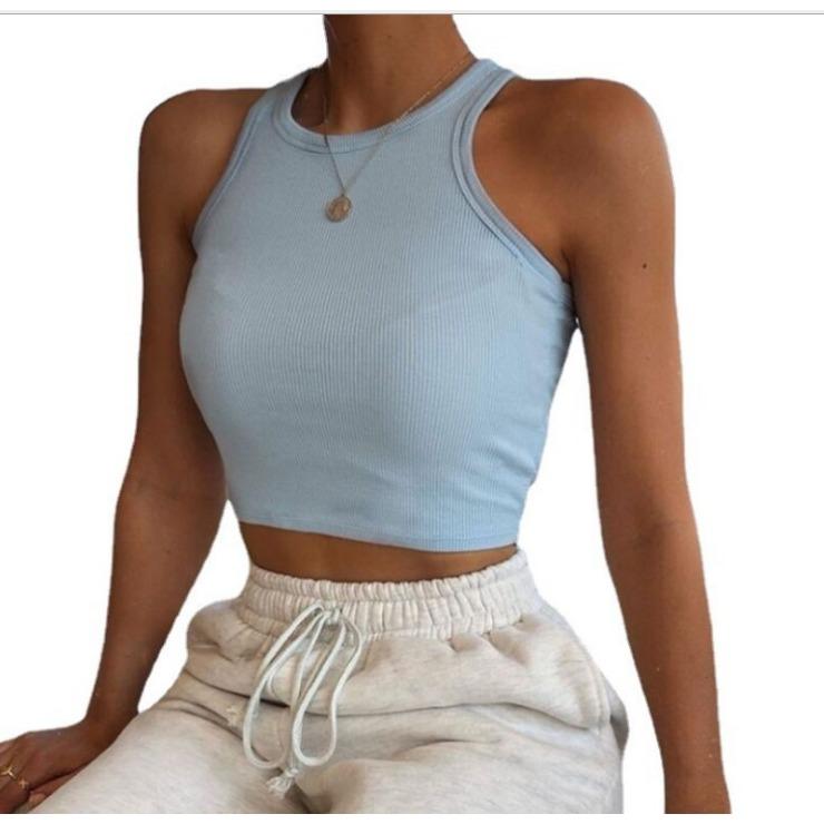 GMXIA Women's Fashion Casual Summer Solid Color Print Sleeveless Suspenders Blouses & Shirts