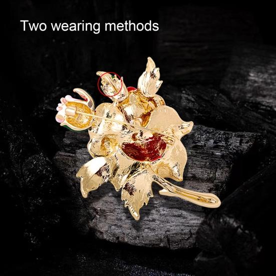 Red Rose Flower Brooch Pin for Women Girls Enamel Rhinestone Floral Brooch Elegant Lapel Pin Jewelry for Party Dance Wedding Banquet