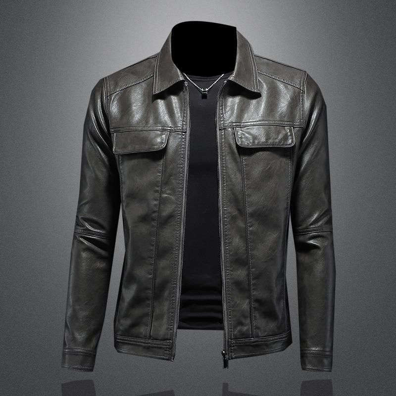 And New Style Mens Lapel Motorcycle Leather Jacket Outerwear Slim Fit Fashion Mens Leather Coat 7965