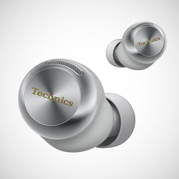 Sluchátka Technics EAH-AZ100-S, stříbrná, magnetická kapalina, čistý zvuk, Bluetooth, potlačení hluku, 3 kusy, vícebodová sluchátka, kompatibilní s IPX4