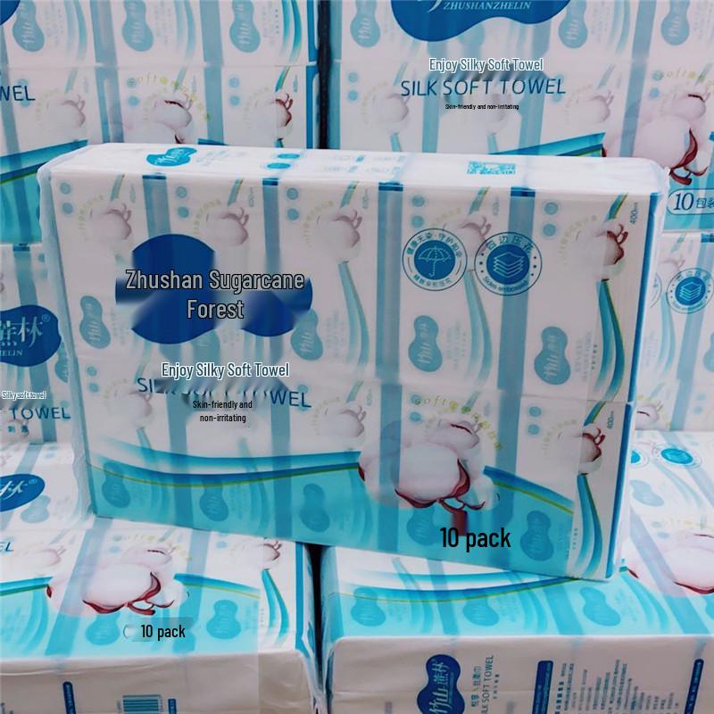 Zhushan Sugarcane-Soft Facial Tissue, Virgin Wood Pulp, Silk Soft, Wettable, 10 Packs, 4680 Sheets Per Case. 14x18 cm