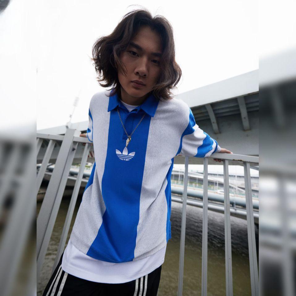 adidas Originals Trefoil Hack Rugby Long Sleeve Polo Shirt Men Tops Blue IM4584