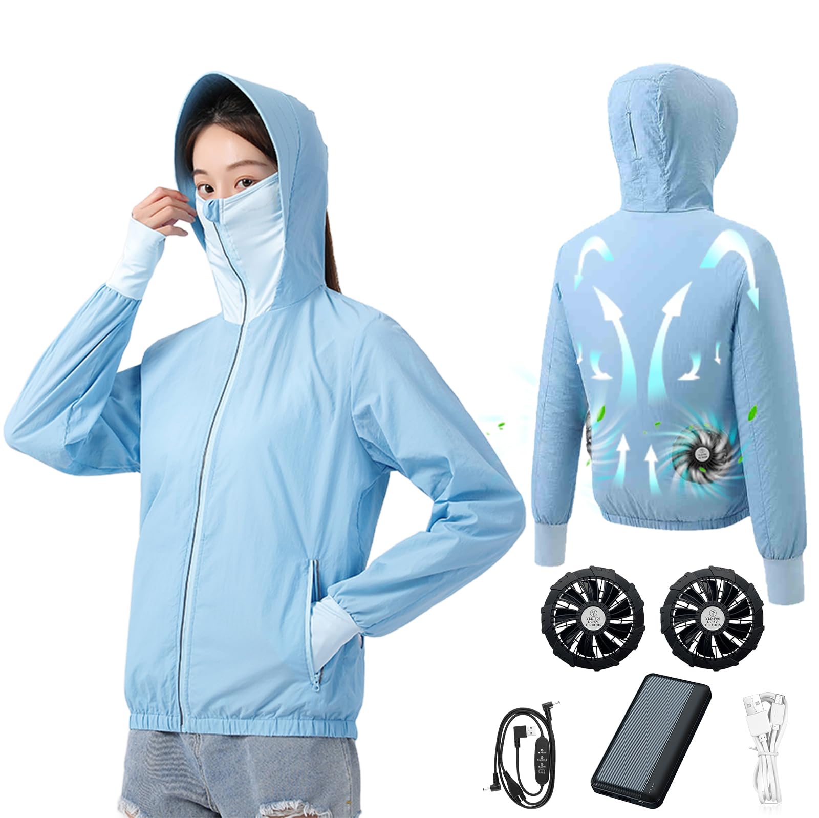 

[YORIYOI] Женская рабочая одежда с кондиционером, длинные рукава, рабочая одежда с вентилятором, 20000 мАч, 18 часов работы, комплект вентиляторов, женская рабочая одежда, шляпа