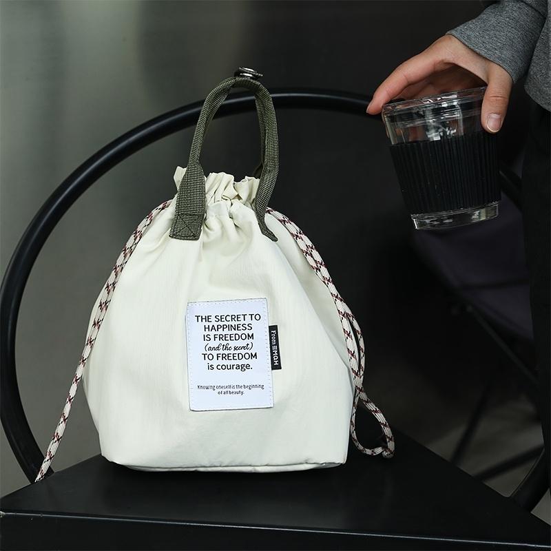 

Японский стиль Изолированная сумка для ланча Термо-тоут для бенто со шнурком для женщин мужчин работа пикник путешествия многоразовый мешочек для еды сумочка белый