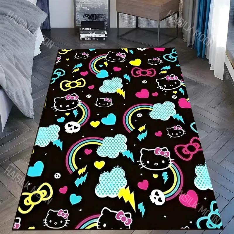 Disney Japanisch Sanrio Hello Kitty Schwarzer Teppich für Wohnzimmer Schlafzimmer Kinderzimmer Zuhause Sofa Bereich Teppich Matte zum Geschenk Dekor