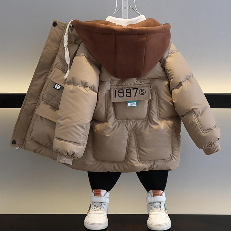 Children Winter Warm Thicken Plus Velvet Jacket Teen Hooded Coat Kids Parka Outerwear Boys Clothing Casual Clothes