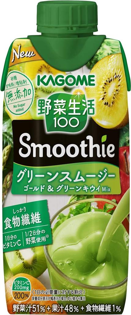 Kagome Yasai Seikatsu 100 Smoothie Green Smoothie Mix 330ml X 12 Bottles X 2 Cases 24 Bottles