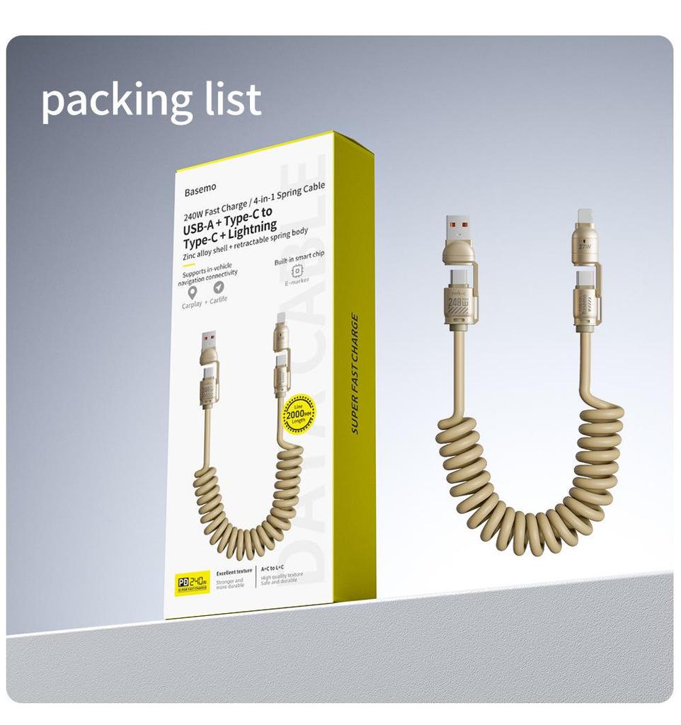 Baimo 240W Four-in-One Fast Charging Cable for Huawei and Apple.