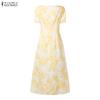 ZANZEA Women Elegant Square Collar Casual Short Sleeve Print Long Dress