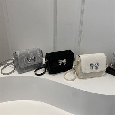 Bolsa quadrada pequena de cor sólida da moda para mulheres, nova bolsa transversal simples e bonita, bolsa de ombro com textura de laço da moda