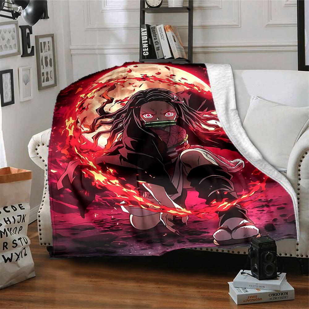 1pc Demon Slayer: Kimetsu no Yaiba Cozy Print Blanket Lightweight Warm Flannel Throw Blanket For Sofa, Bed, Living Room