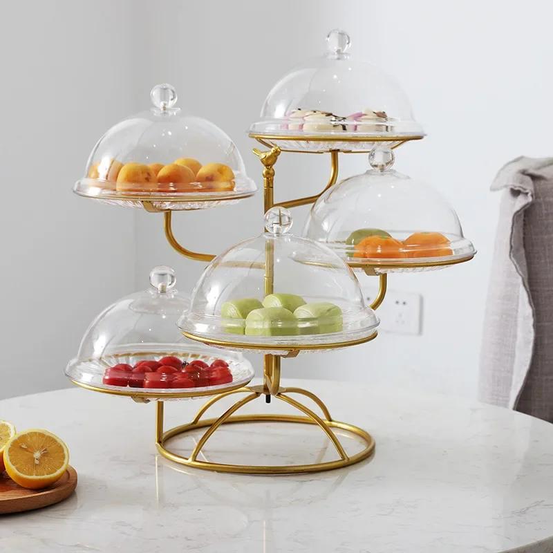Fruit Stand Multi-layers  Snack Rack Cake Tray For Living Room Kitchen Round Base Hollow Dish Bracket Metal Shelf
