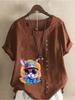 Women's Fashion Colorful Rabbit Print Shot Sleeve T-shirt Loose Cotton Shirt Casual Loose Summer Blouse Tops Plus Size