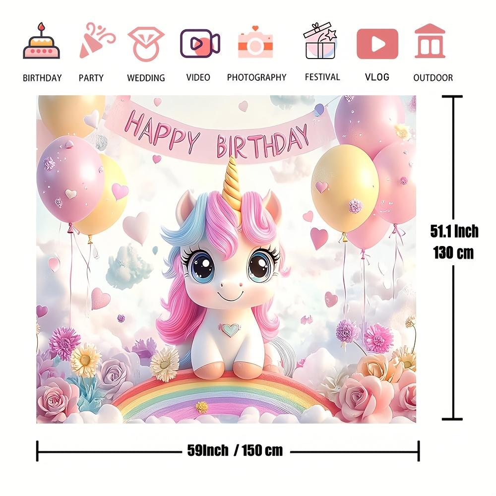 Charming Pink Unicorn Birthday Background - Polyester, Outdoor Celebration and Magical Decoration, Unicorn Birthday Party
