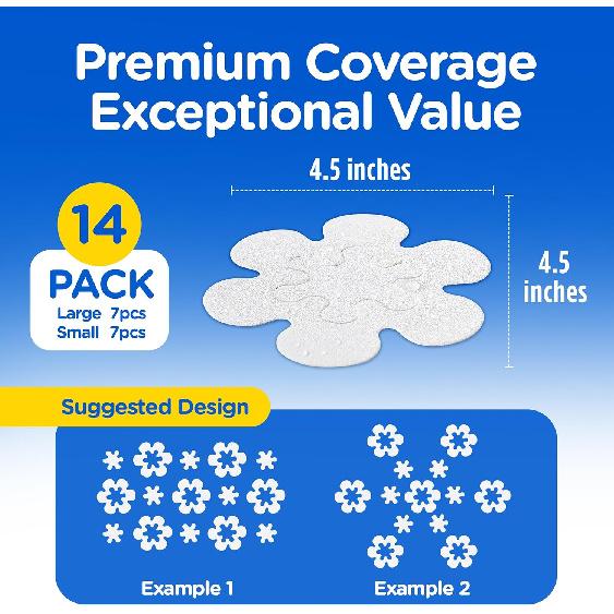 COMPAC HOME Safe-T-Shapes Anti-Slip Bathroom Decals - 7 Large White Daisies with Removable Inner Daisies (14 Total), Flexible Non-Slip Tub & Shower