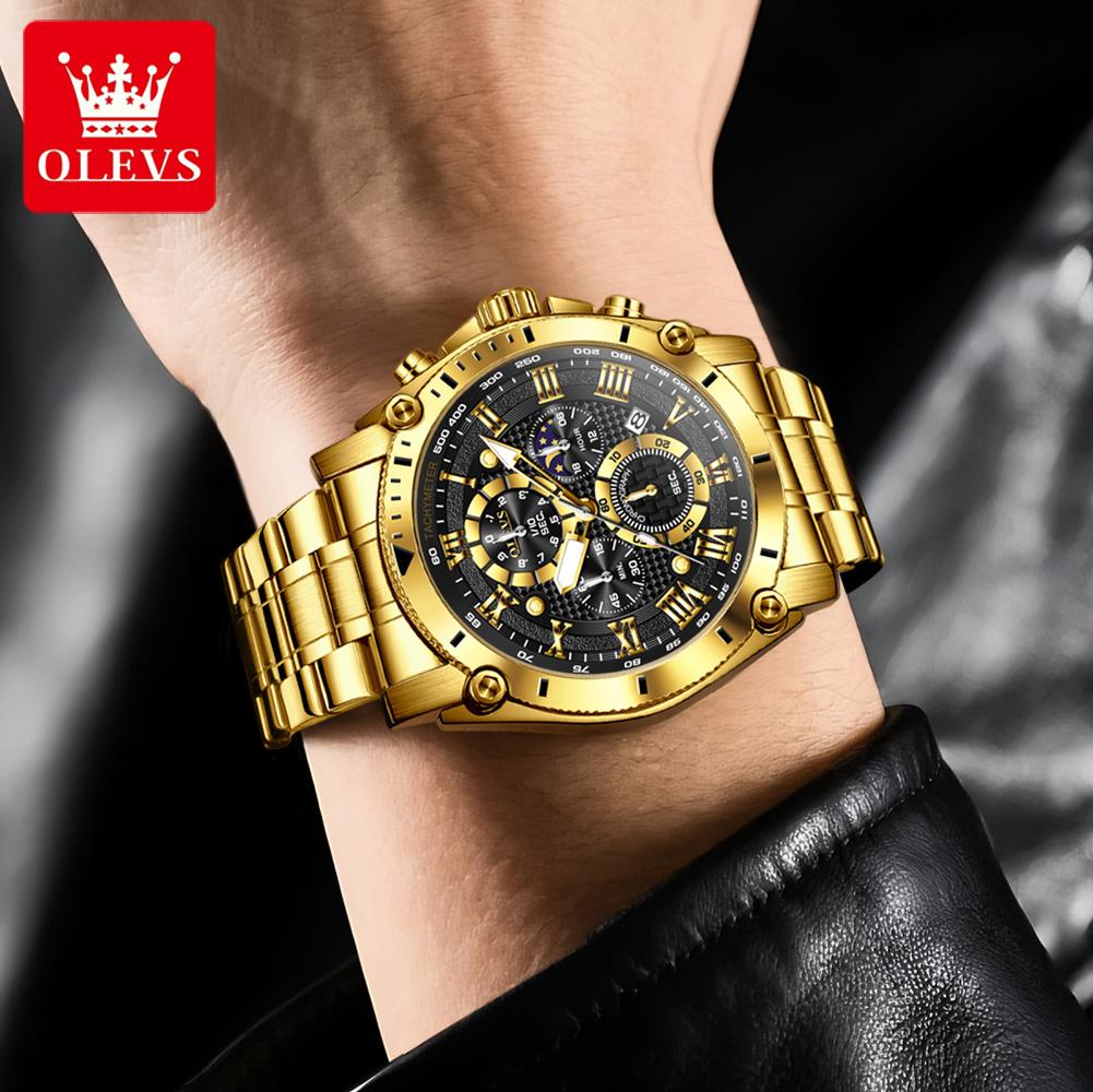OLEVS Men Watch Top Brand Luxury Watch Men Stainless Steel Waterproof Sport Quartz Chronograph Wrist Watch