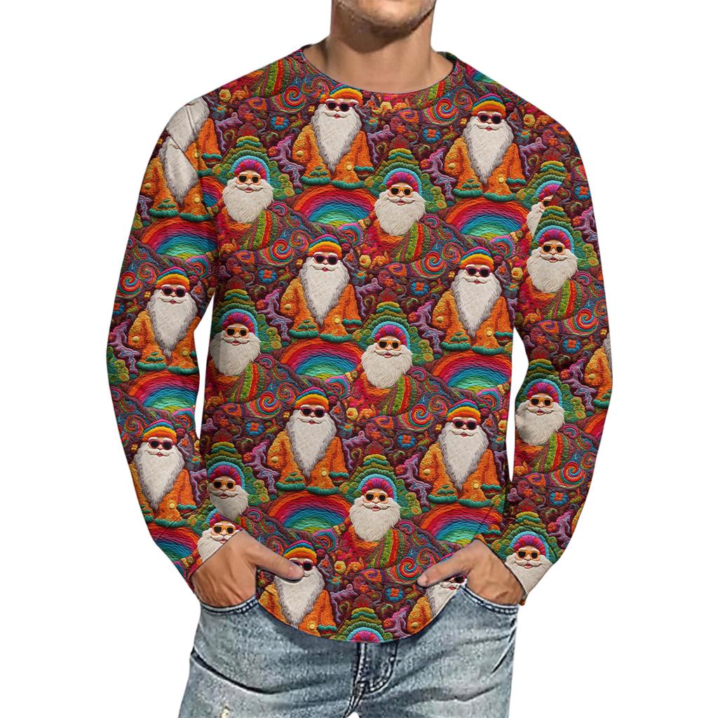 Men's Christmas Printed Imitation Cotton Long-sleeved Shirt