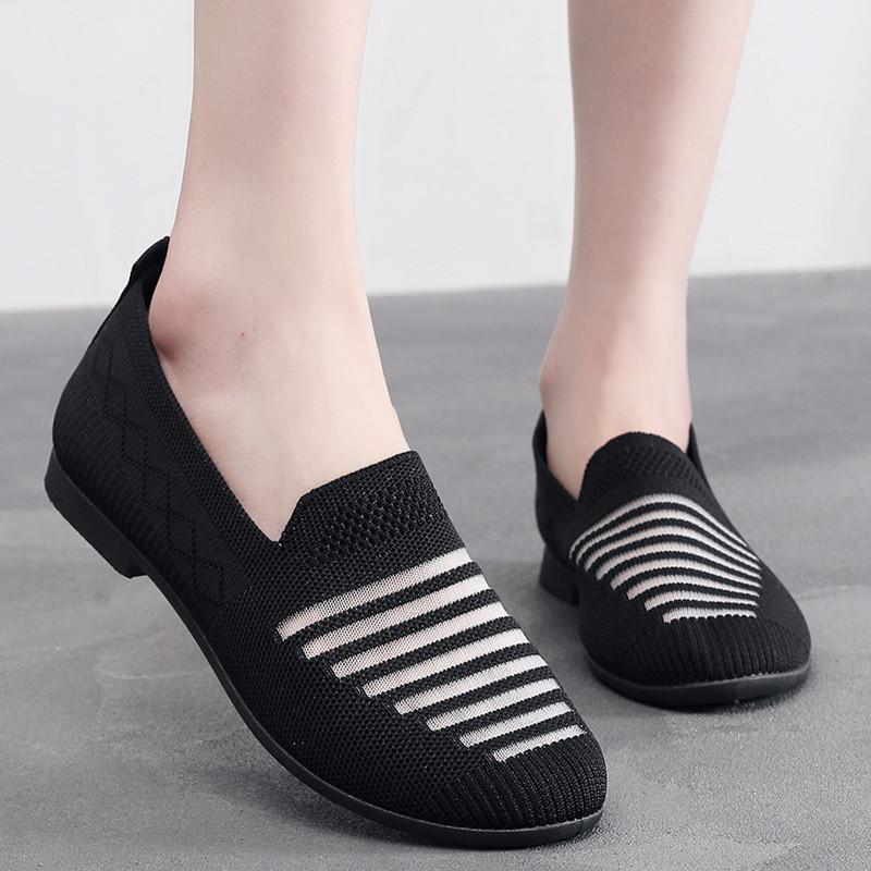 Net Schuhe Damen Schuhe Frühling Sommer Ein-Pedal Hohl Atmungsaktives Mesh Freizeitliche Bequemschuhe Weiß Flache Schuhe