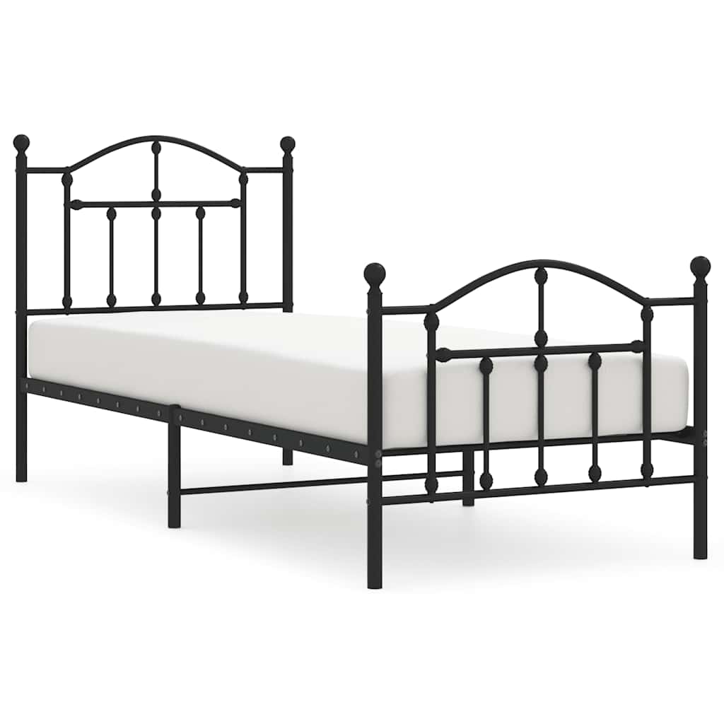 Metal Bed Frame with Headboard and Footboard Black 90 X 200 Cm