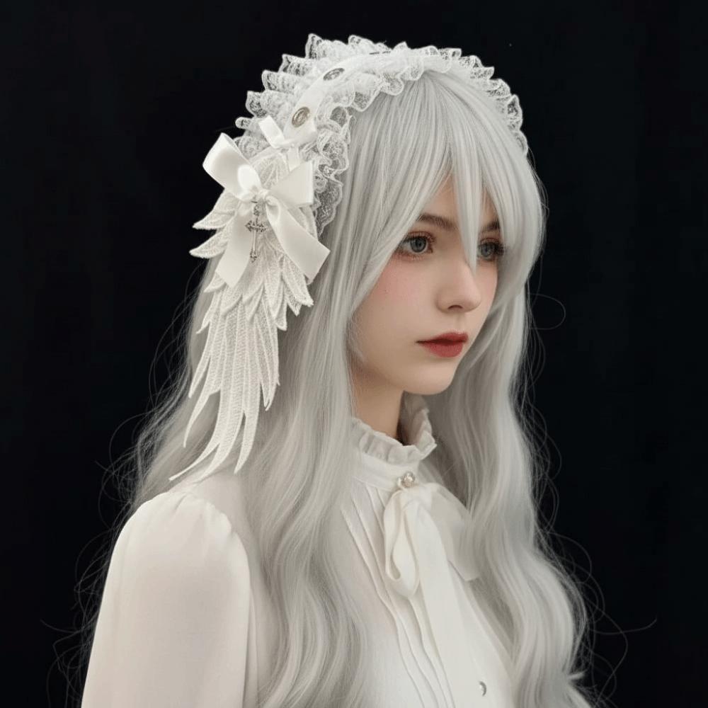 Rivet Lolita Wings Lace Headband Y2k Lolita Hair Clip Cute Ruffled Hairband  Cosplay