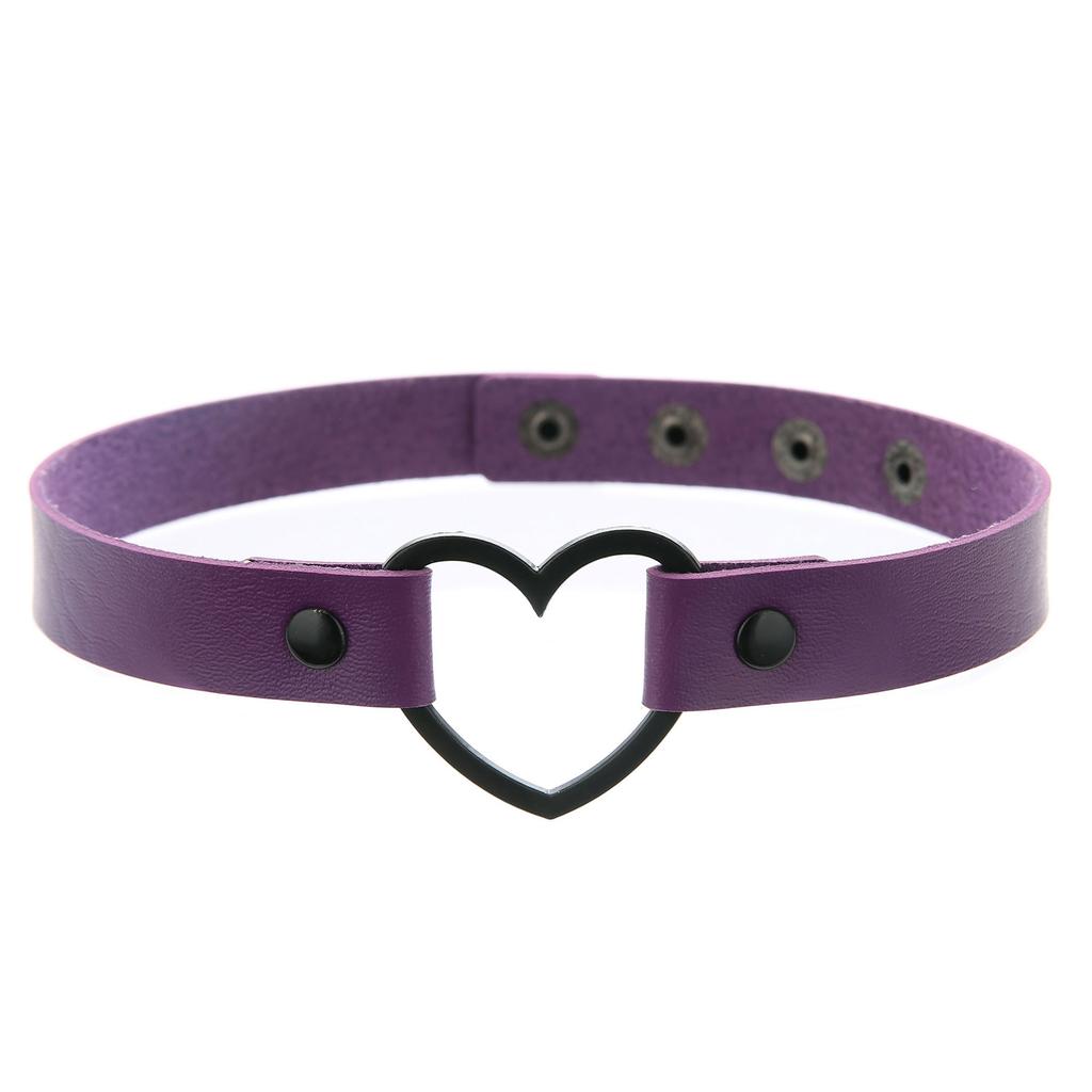 Goth Leather Heart Choker Necklace for Women Girls Adjustable Punk Collar Necklace Kawaii Cute Jewelry
