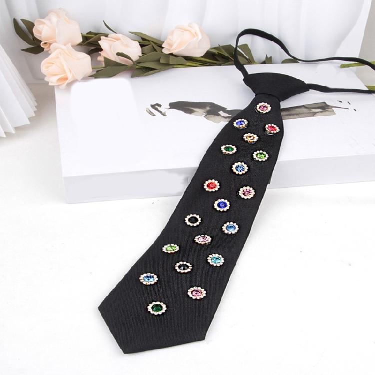 Adjustable Two-Level Necktie Sparkling Crystal Flower Pattern Lightweight Polyester For Daily Wear