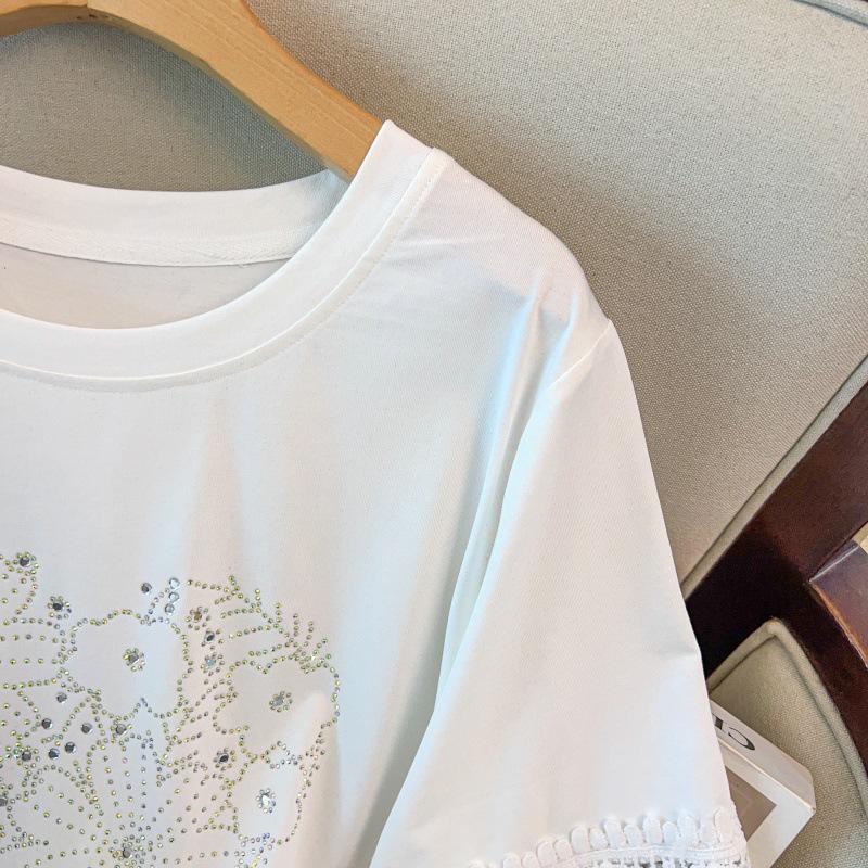 Plus Size Women's Loose Round Neck Mid-Length Short Sleeve T-shirt, Bust 150/160 cm, 200-350 jin Capacity